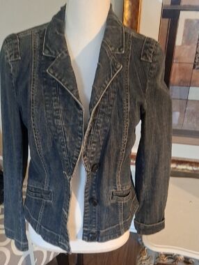 CAbi Women's Washed Black Denim Blazer Jacket